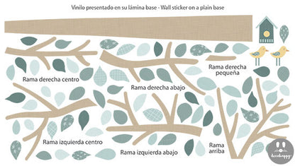 Vinilo infantil árbol textura tela azul