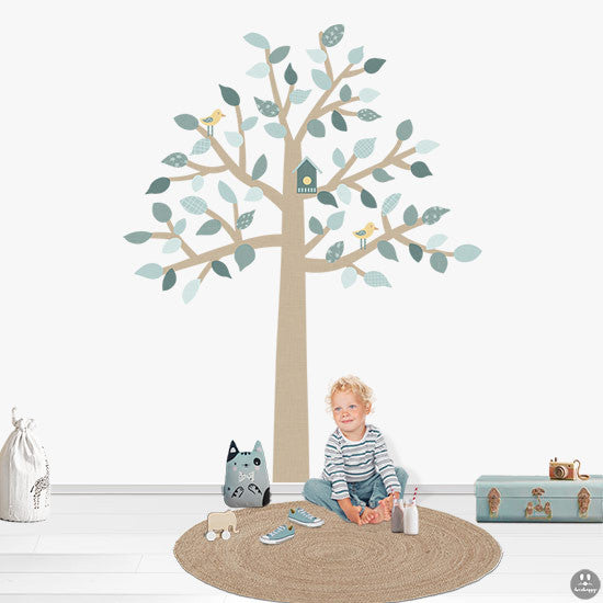 Vinilo infantil árbol textura tela azul